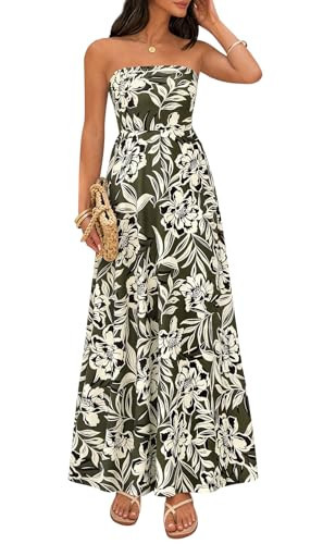 PRETTYGARDEN Spring Cocktail Dresses for Women 2026 Elegant Classy Strapless Floral Wedding Guest Dress Vacation Outfits (Army Green Beige Floral, Small) | Amazon (US)