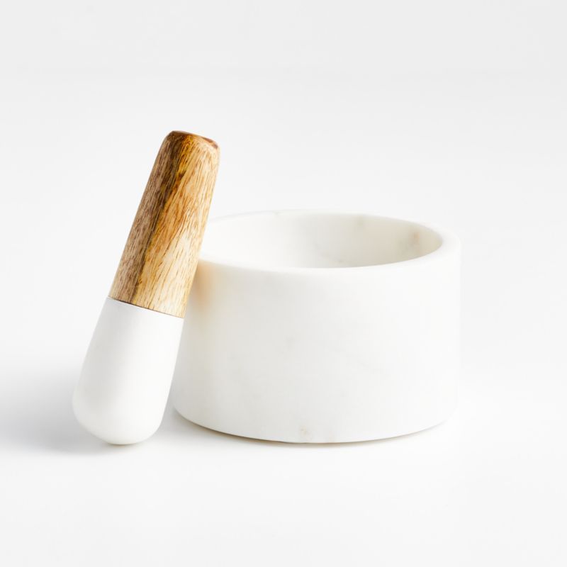 Marble and Wood Mortar and Pestle + Reviews | Crate & Barrel | Crate & Barrel