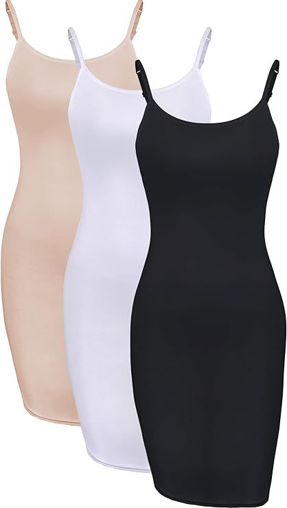 WILLBOND 3 Pieces Basic Cami Women Long Tanks Top Dress with Strap, Solid Color | Amazon (US)