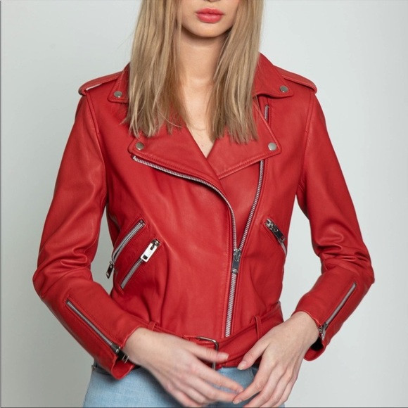 WALTER BAKER Allison Red Moto Biker Zip Lamb Leather Jacket XS | Poshmark