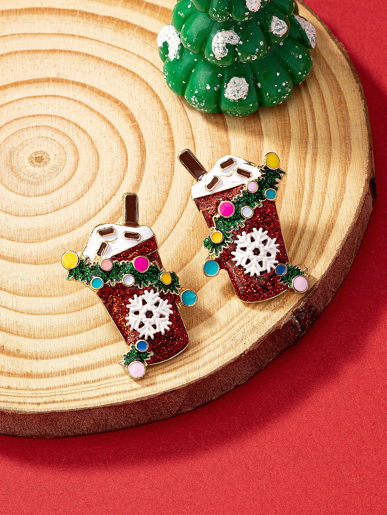 1pair Fashionable Minimalist & Versatile Christmas Drink Cup Shaped Handmade Glitter & Oil Dangle... | SHEIN