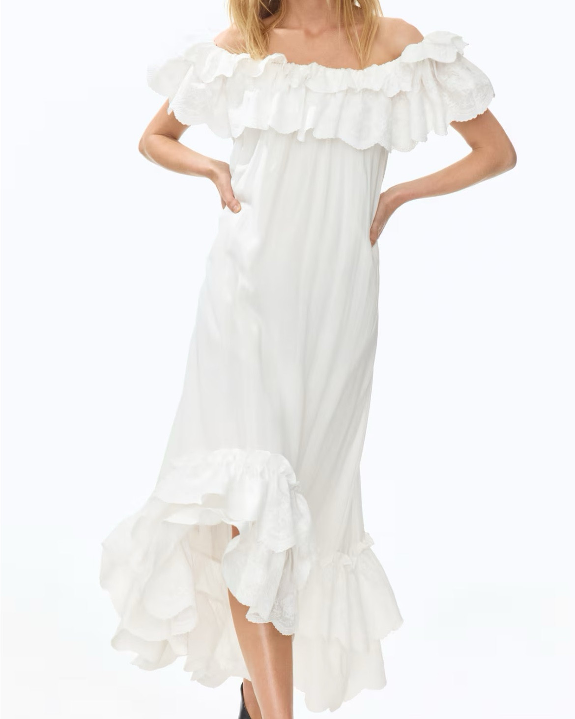 White ruffle midi dress 

#LTKSeasonal