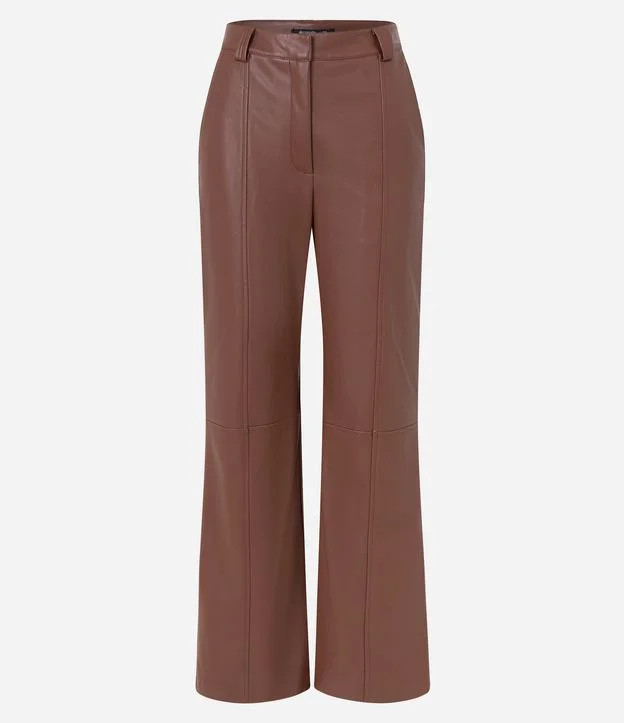Calça Wide Leg em PU com Friso Frontal Marrom | Renner (BR)