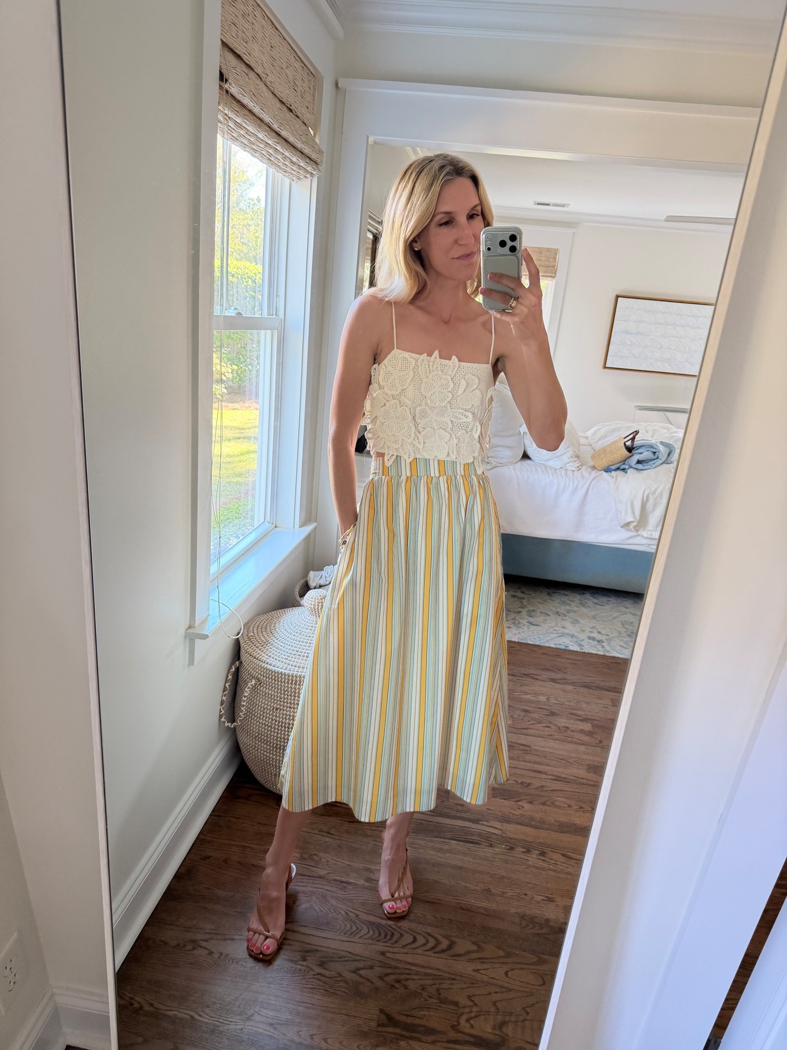 The happiest midi skirt! Wearing xs, but could’ve been fine with a small too. Love that the back is scrunchie so it cinches to fit best

#LTKSeasonal