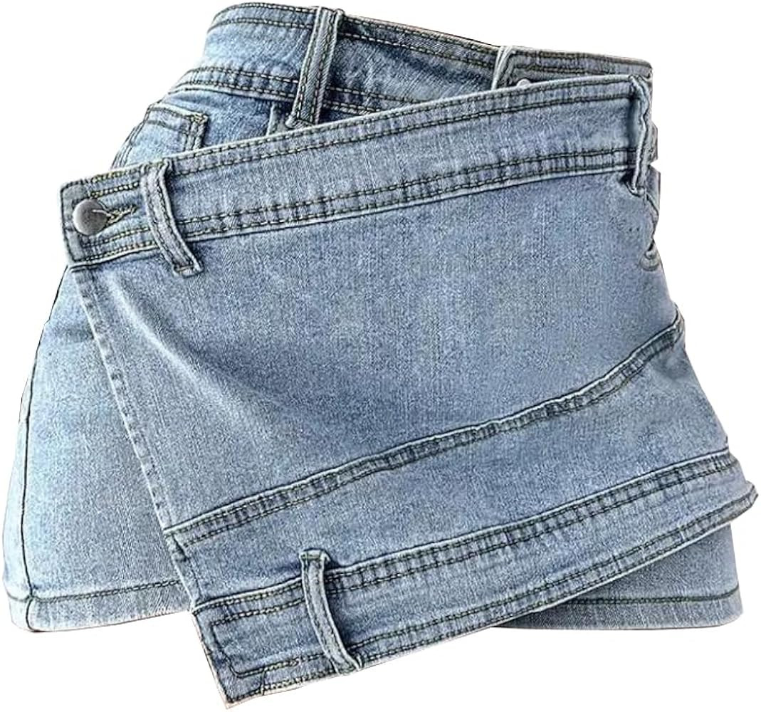 Large Women's A-line High Waist Irregular Wide Leg Pants Denim Skirt Pants Shorts | Amazon (US)