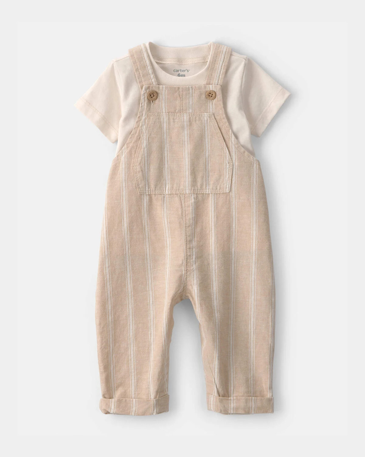 Baby 2-Piece Stripe Overall Set - Khaki | Carter's Inc