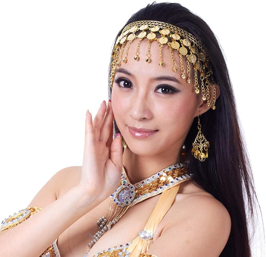 Lauthen.S Women Belly Dance Headband Coins Tribal Headpiece Gypsy Jewelry Costume Accessory | Amazon (US)