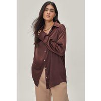 Womens Satin Oversized Shirt - Brown - M, Brown | NastyGal (UK, IE)