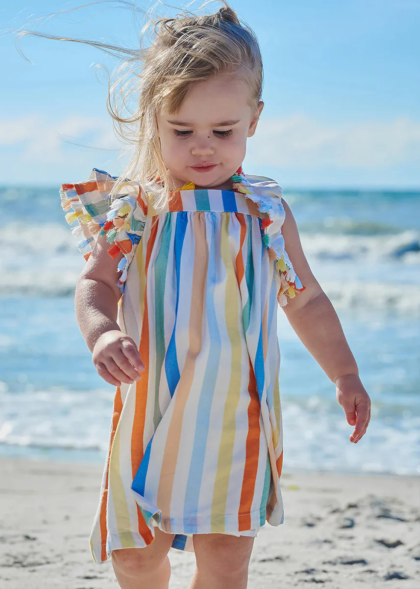 Woven Flutter Sleeve Dress - Multi Stripe | Alice & Wonder
