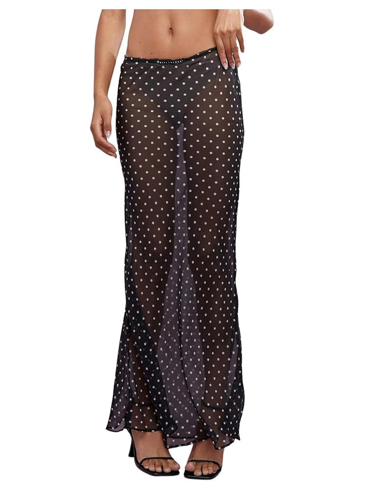 Verdusa Women's Polka Dots Mesh Sheer Skirt Low Waist Maxi Skirts | Amazon (US)