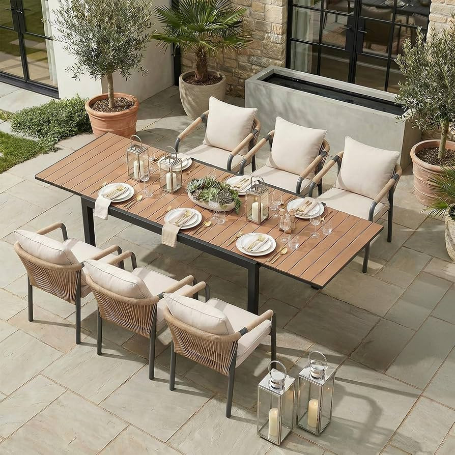 SUNSITT 7 Piece Outdoor Patio Dining Set, 63" - 105" Aluminum Expandable Outdoor Dining Table w/T... | Amazon (US)