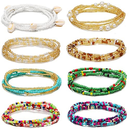 RLMOON Waist Beads for Women Layered Belly Bead Chain African Body Chain Small Size Waist Beads Colorful Waist Jewelry（8PCS) | Amazon (US)