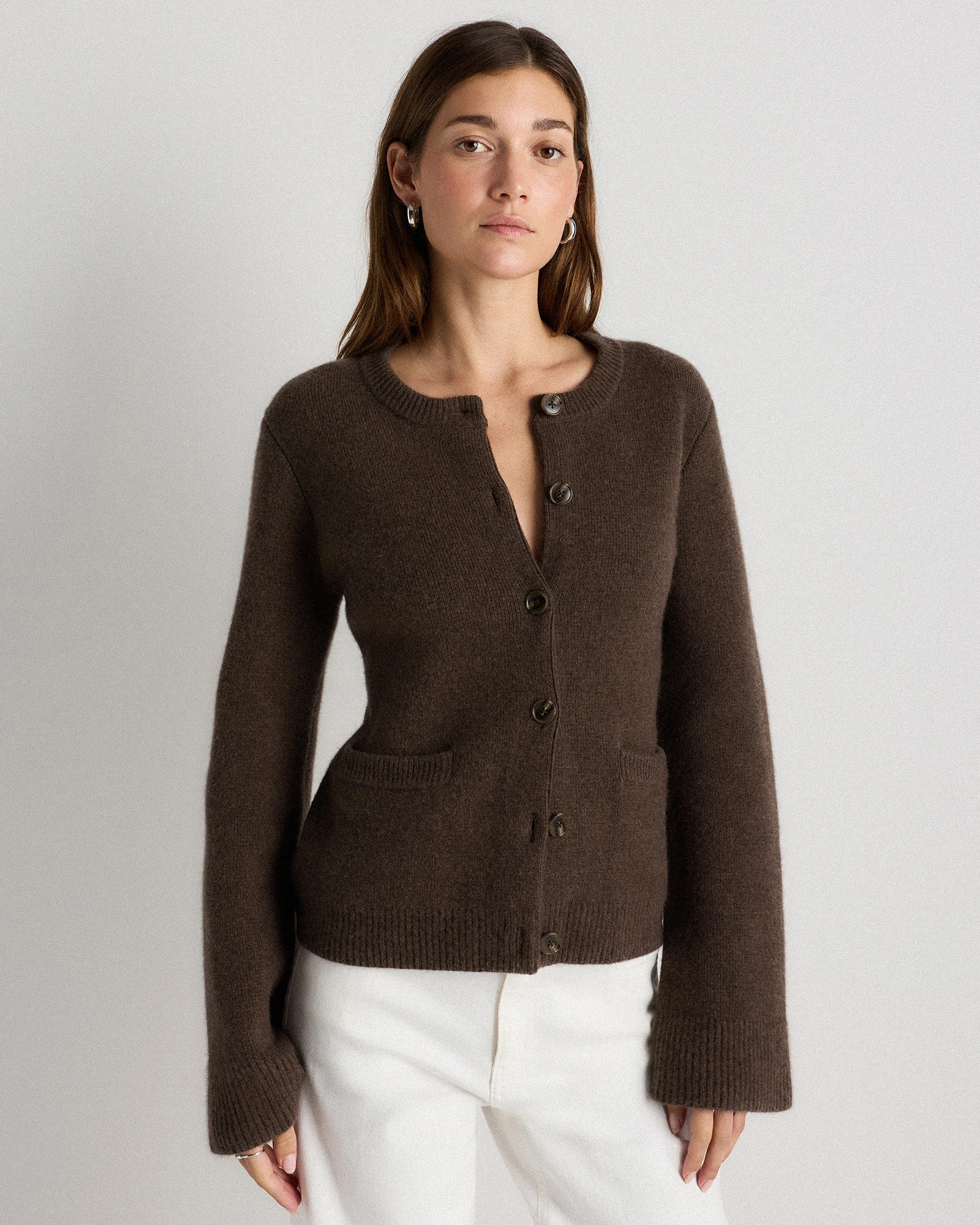 Quince | Women's Mongolian Cashmere Structured Cardigan Sweater in Brown, Size XL | Quince
