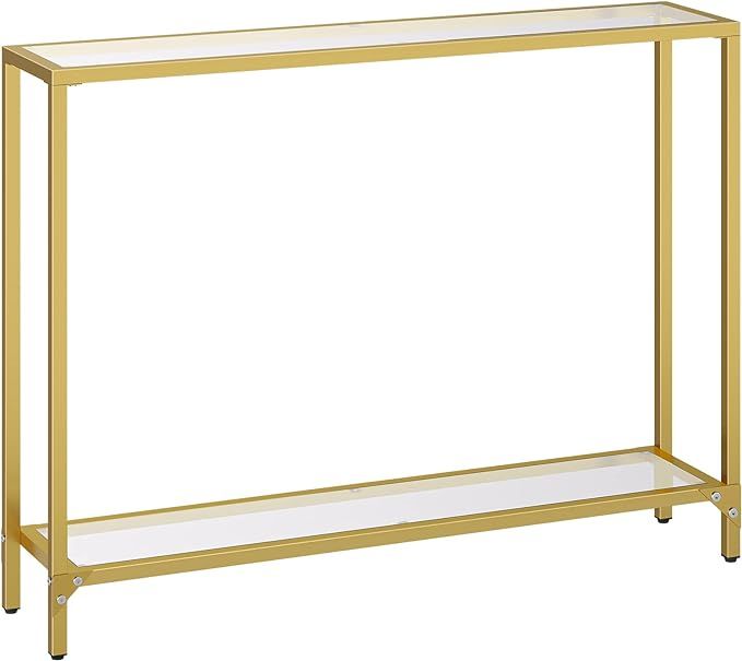 HOOBRO 39.4" Gold Console Table, Tempered Glass Sofa Table, Narrow Entryway Table, Metal Frame, M... | Amazon (US)
