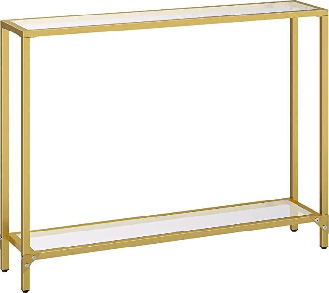 HOOBRO 39.4" Gold Console Table, Tempered Glass Sofa Table, Narrow Entryway Table, Metal Frame, M... | Amazon (US)