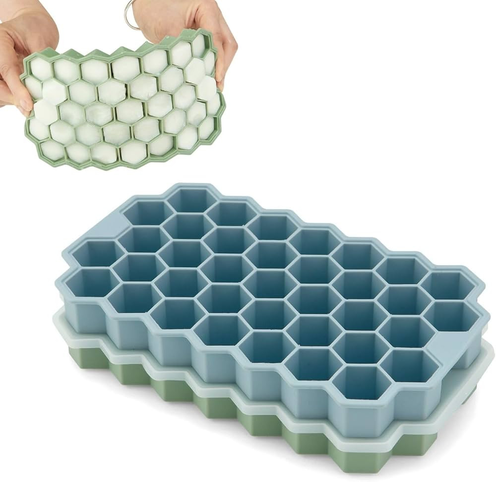 2 Pack Small Silicone Ice Cube Trays for Freezer with Lids, Emptycolor Honeycomb Ice Molds, Easy-... | Amazon (US)