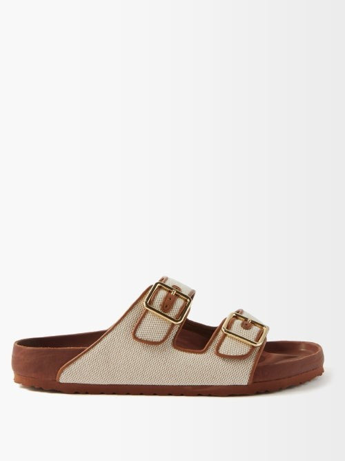 Birkenstock 1774 - 1774 Arizona Buckled Canvas & Leather Slides - Mens - Tan | Matches (US)