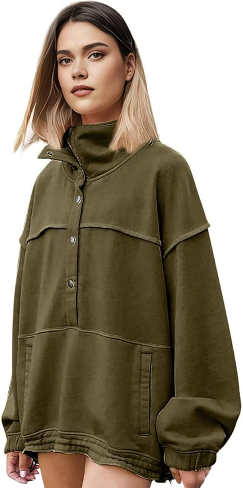 CLOVALUB Stash It Sweatshirt Dupes Sleeve Tops Trendy Button Sweatshirt For Women Preppy Sweatshi... | Amazon (US)