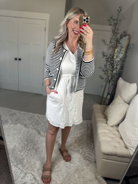 Daily try on, time and tru, white dress, black and white stripes, Walmart outfit, Walmart fashion, Walmart try on 

Medium in both 

#LTKStyleTip #LTKFindsUnder50 #LTKWorkwear