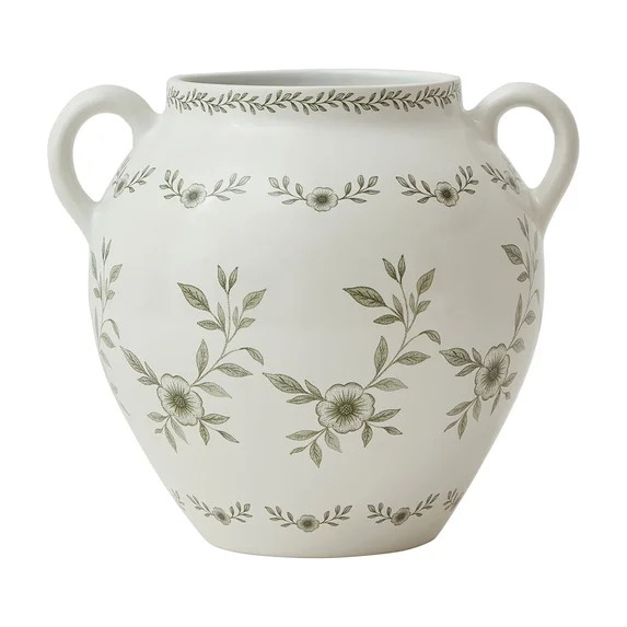 My Texas House 8" Green Double Handle Ceramic Floral Vase | Walmart (US)