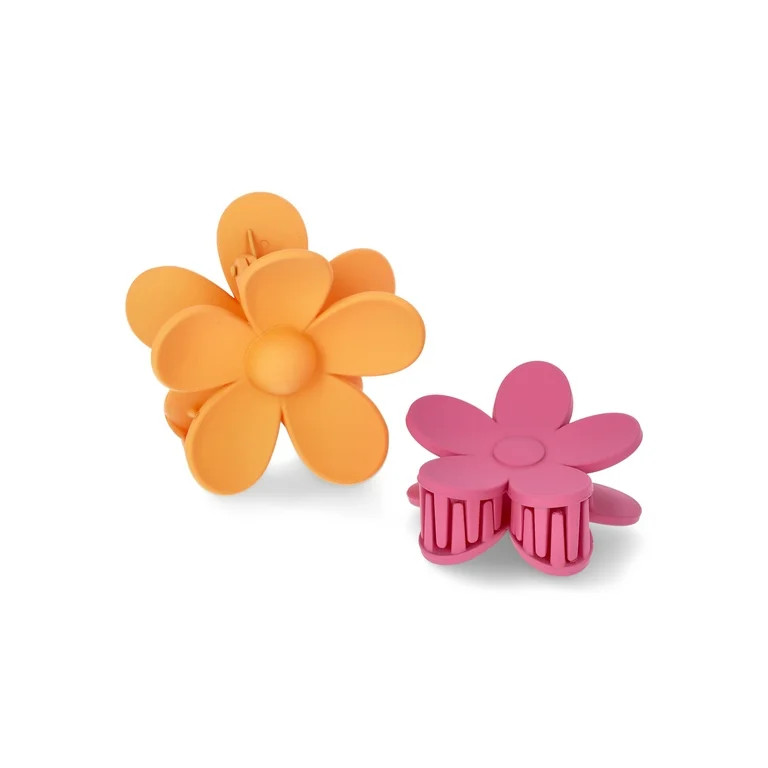 No Boundaries Plastic Daisy Flower Claw Clip Set, 2-Piece, Women's | Walmart (US)