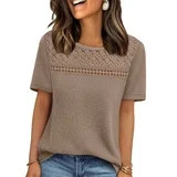 Ronuti Women's Tops Casual Scoop Neck Short Sleeve Waffle Knit Hollow Out Shirts Loose Tunic Tops... | Walmart (US)