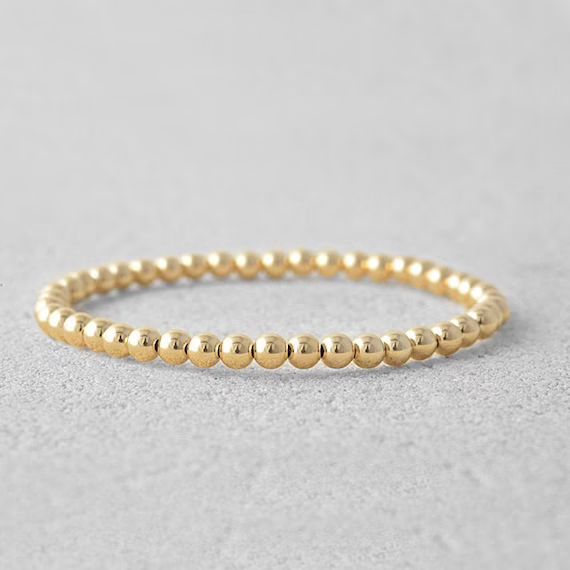 Gold Filled 4 mm Beaded Layering Bracelet, 14kt Gold Filled Beads, Isabella Celini, Layering Brac... | Etsy (US)