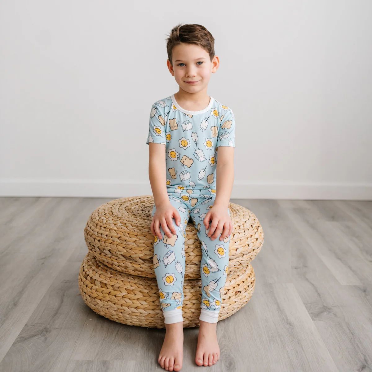 Blue Breakfast Buddies Two-Piece Short Sleeve Bamboo Viscose Pajama Set | Little Sleepies