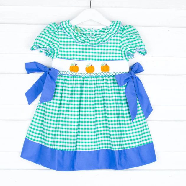 Pumpkin Smocked Green Beverly Dress | Classic Whimsy