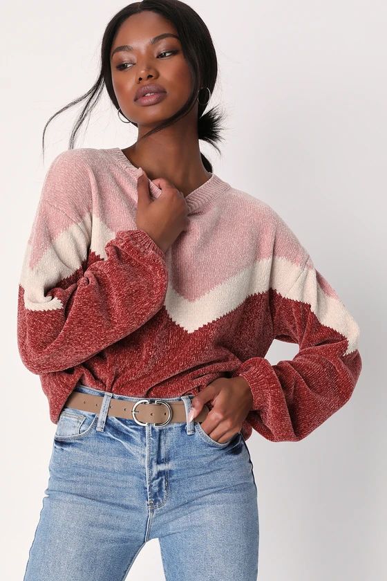 Constant Cuddles Pink Chevron Chenille Knit Sweater | Lulus (US)