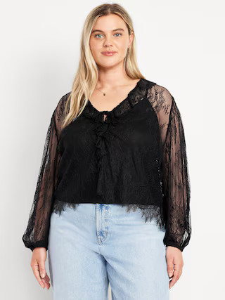 Long-Sleeve Lace V-Neck Lined Top | Old Navy (US)