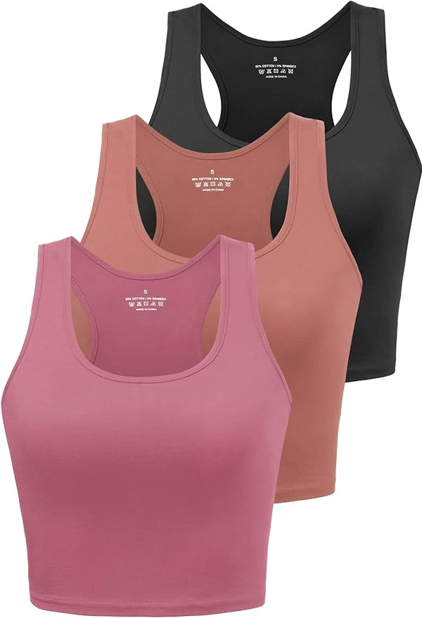 Sports Crop Tank Tops for Women Cropped Workout Tops Racerback Running Yoga Tanks Cotton Sleevele... | Amazon (US)