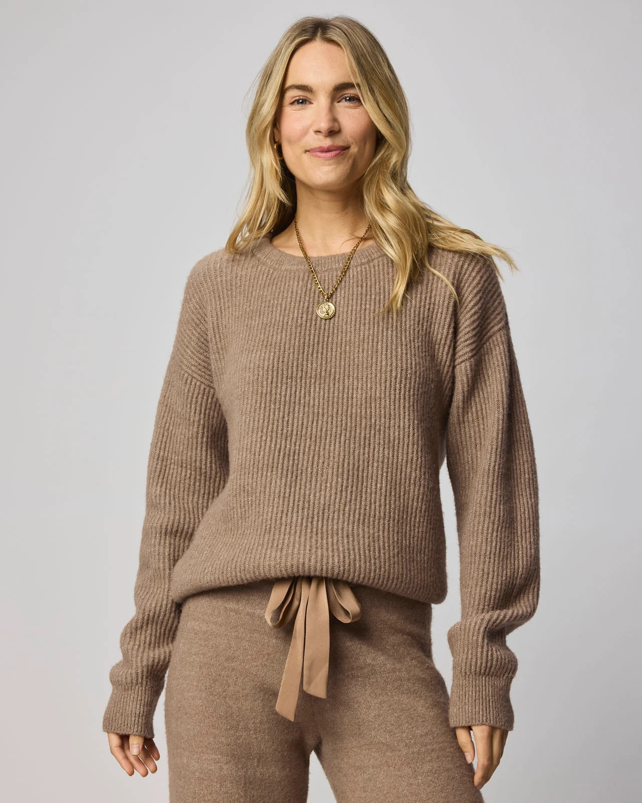 Splendid - Stassi Satin Tie Sweater - Pale Oak Heather | Splendid