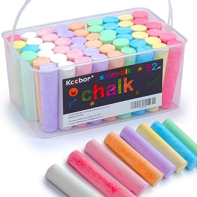 Washable Sidewalk Chalk, 54 Pcs 8 Colors Jumbo Chalks Bulk, Non-Toxic Chalk for Kids Adults, Pain... | Amazon (US)