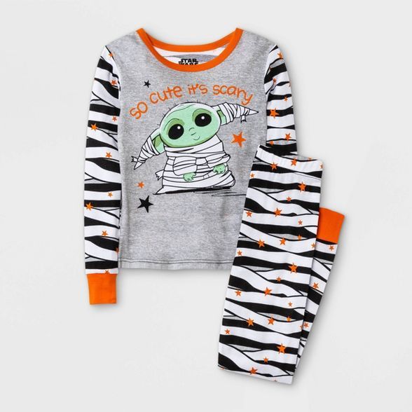 Girls' Star Wars Baby Yoda Halloween 2pc Pajama Set - Gray/Black/White | Target