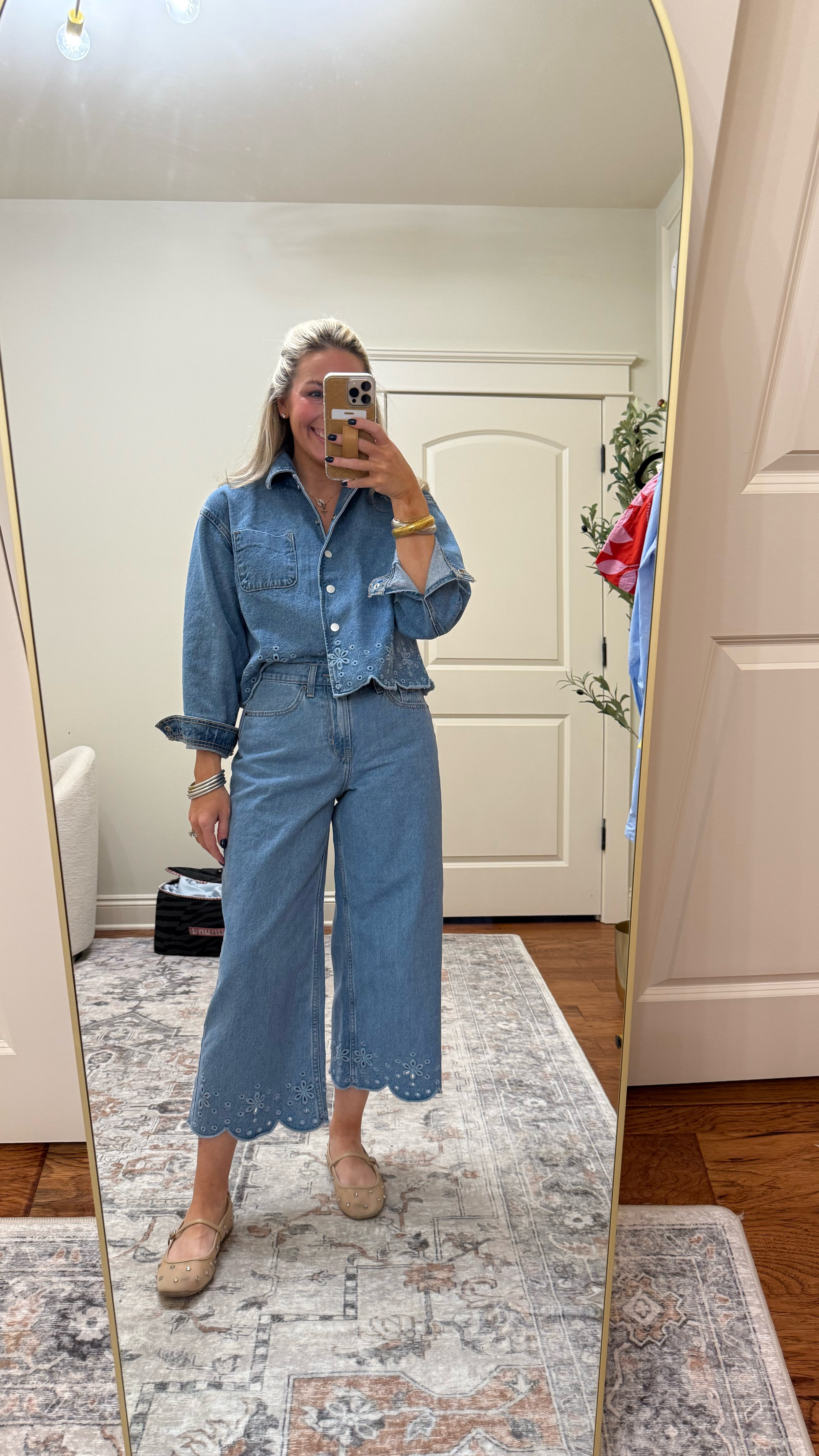 Old navy denim on denim look! Wearing a XS in top and 2 petite in jeans. Jeans would even be cute by themselves this summer! I’m 5’3
Linking my necklace and shoes too! My code is BOBBI15 for Harvest jewelry necklace! 

#LTKFindsUnder100 #LTKStyleTip #LTKWatchNow