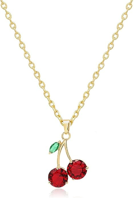 ONLYJUMP Red Crystal Pendant Necklace Choker Stud Earrings Cherry Tropical Fruit for Women | Amazon (US)