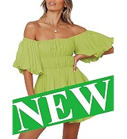 Dokotoo Womens Off The Shoulder Summer Dresses 2026 Short Lantern Sleeve Ruffle Elastic Waist A-L... | Amazon (US)