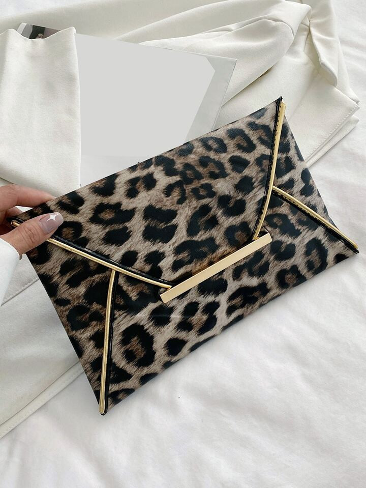 Leopard Print Metal Decor Flap Square Bag | SHEIN