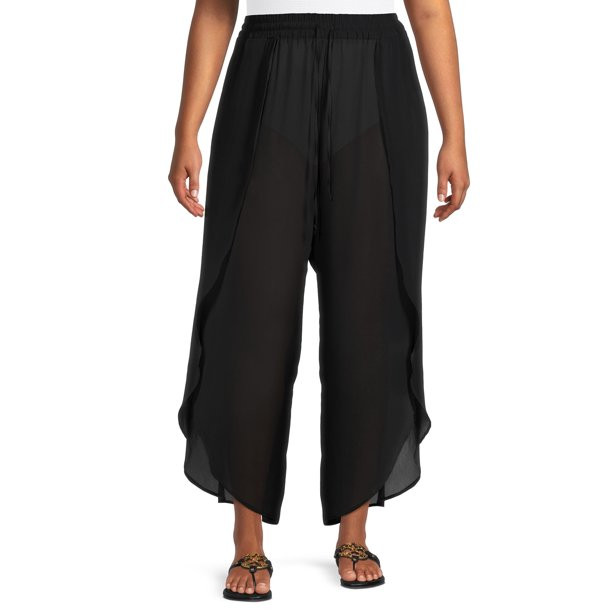 Time And Tru Women's and Women's Plus Gathered Waist Petal Pants Cover Up | Walmart (US)