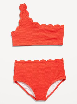One-Shoulder Scallop-Trim Swim Set for Girls | Old Navy (US)