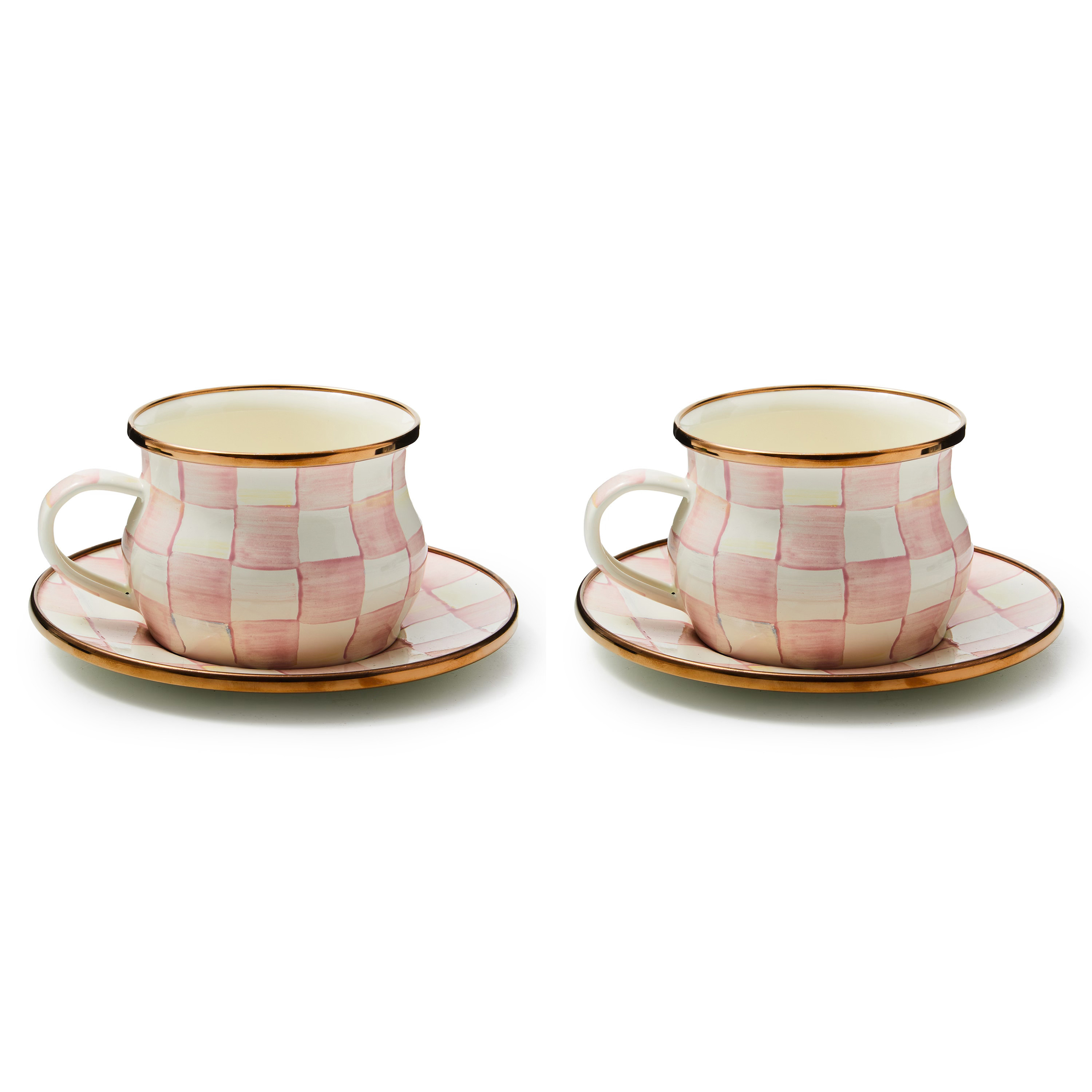 MacKenzie-Childs Rosy Check Teacup & Saucer Set For 2 | MacKenzie-Childs
