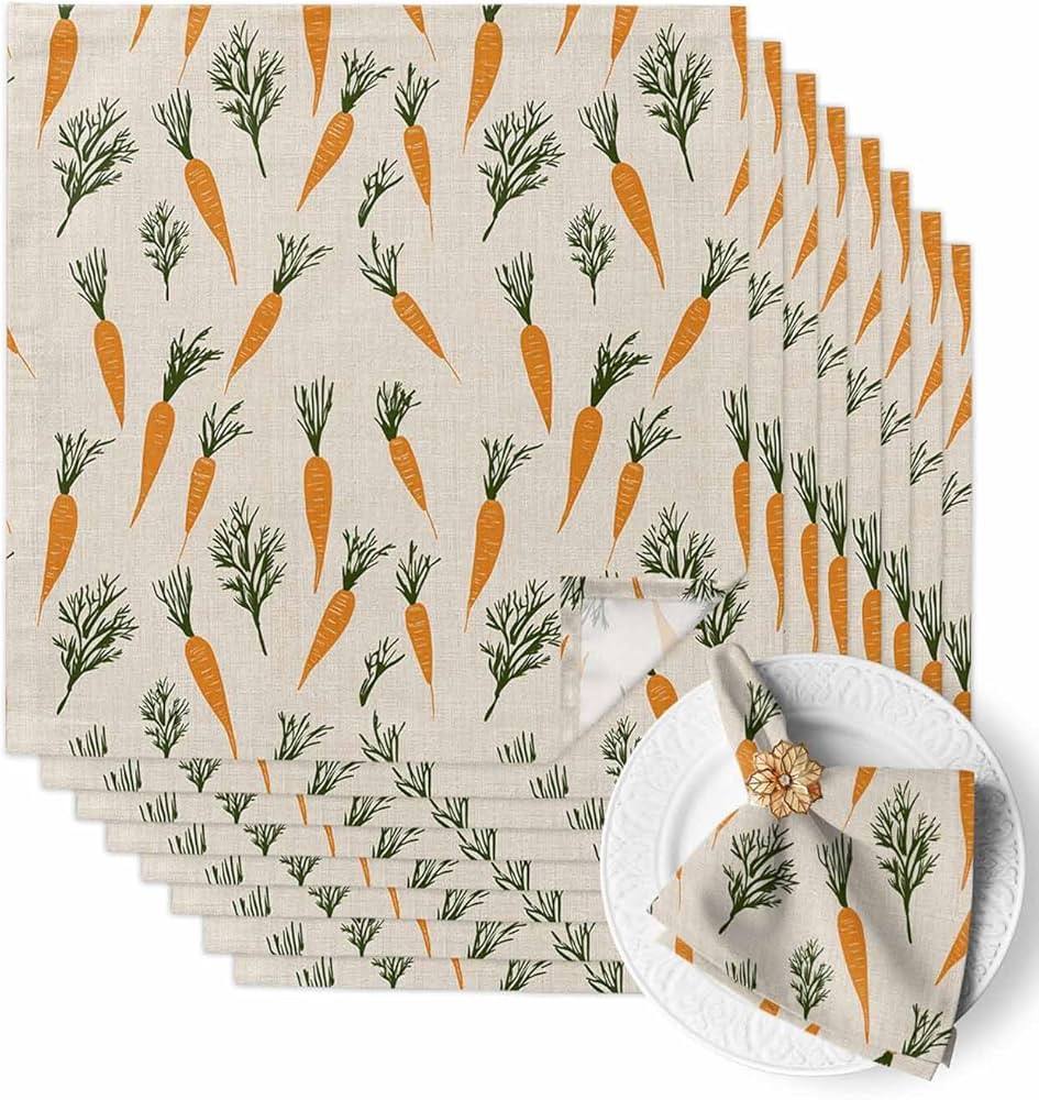 Cloth Napkins Set of 8, Spring Easter Carrots Seamless Washable Reusable Table Dinner Napkins, Ve... | Amazon (US)