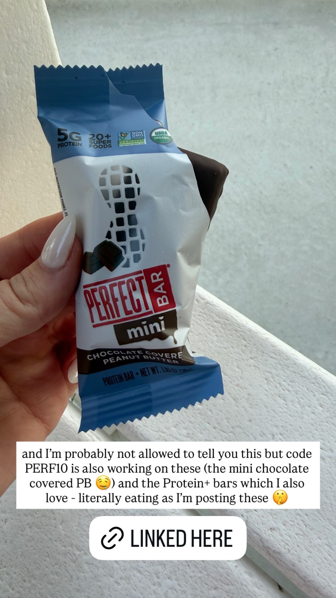 I'm probably not allowed to tell you this but code PERF10 is also working on these (the mini chocolate covered PB 🤤) and the Protein+ bars which I also love - literally eating as I'm posting these