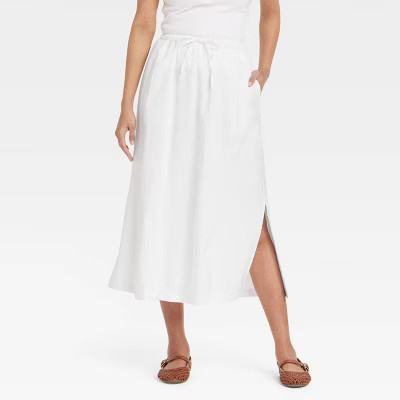 Women's Tie-Front Midi A-Line Skirt - Universal Thread™ White XL: High Rise, Side Pocket, Elastic Waistband | Target
