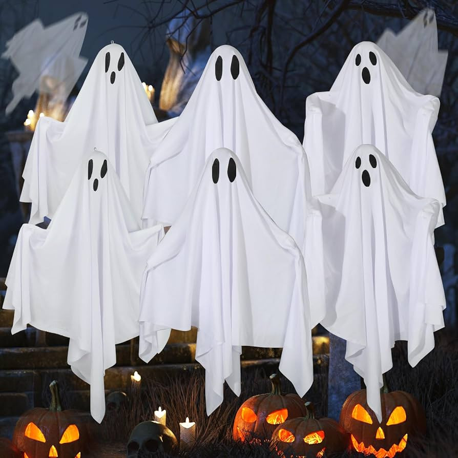 6 Pack Halloween Hanging Ghost Decorations 27.6" Halloween Outdoor Hanging Ghosts White Flying Fa... | Amazon (US)