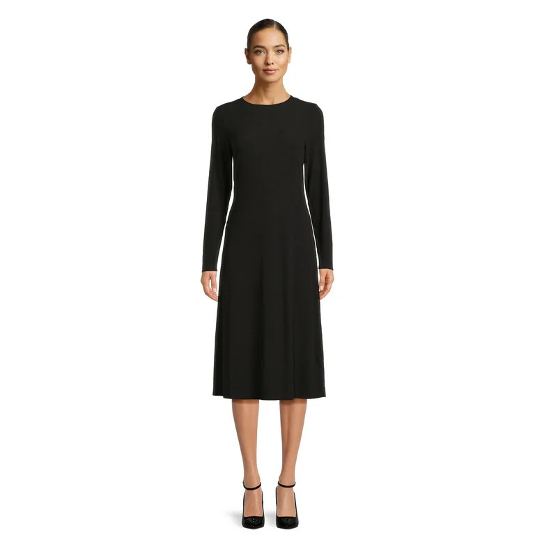 Time and Tru Women's Ribbed Fit and Flare Midi Dress, Sizes S-XXXL | Walmart (US)