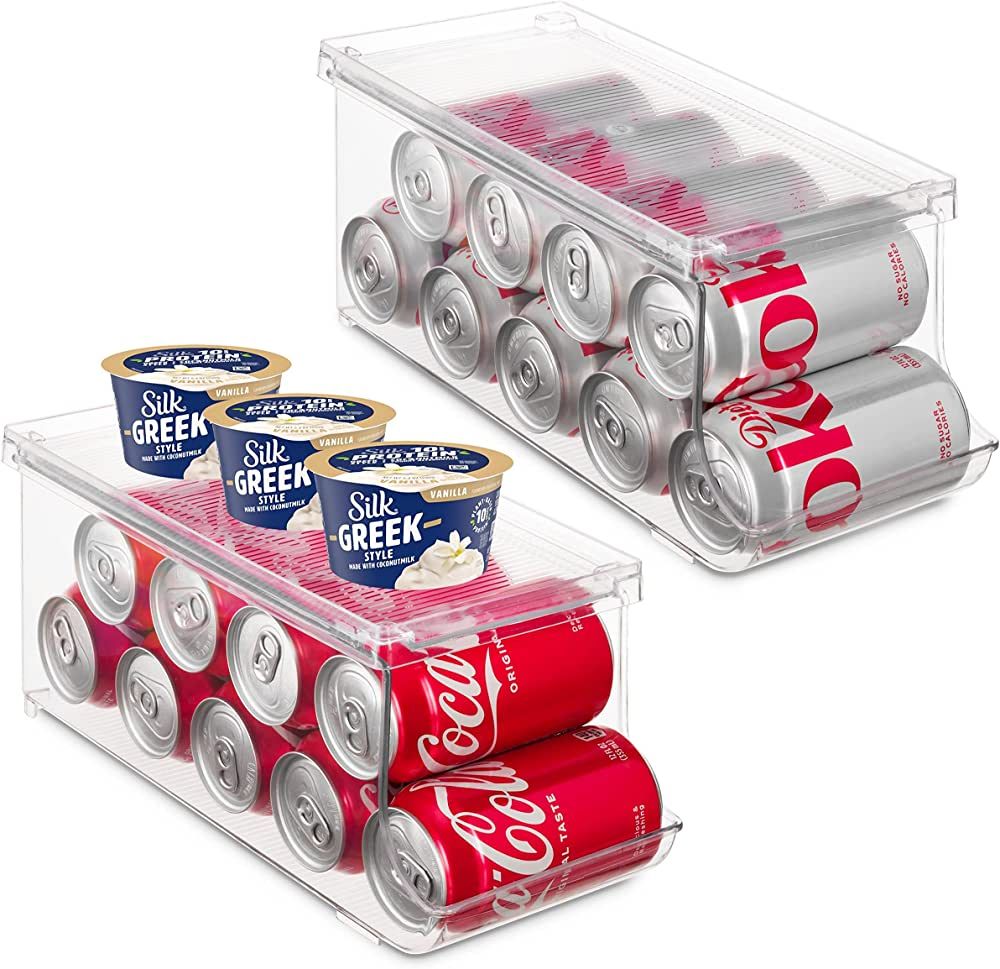 Set of 2 Stackable Refrigerator Organizer Bins Pop Soda Can Dispenser Beverage Holder for Fridge,... | Amazon (US)