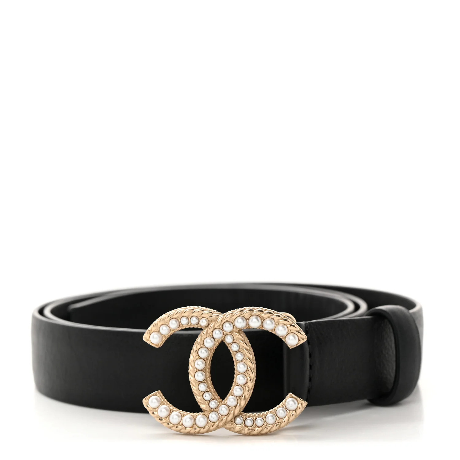 Chanel Calfskin Pearl CC Belt 80 32 Black | FASHIONPHILE (US)