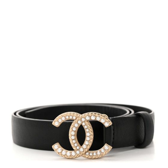 Calfskin Pearl CC Belt 80 32 Black | FASHIONPHILE (US)